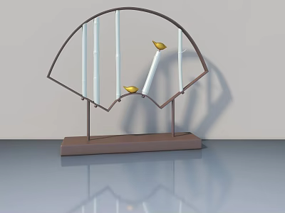Elegant Swing Door Design With Fan Shaped Frame White Slats And Yellow Bird Accents 3d model