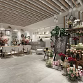 Floral Shop Interior With Colorful Flowers Hanging Lights Wooden Ceiling And Decorative Racks