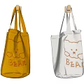Yellow and White Tote Bags with Bear Design and BEAR Lettering Hanging on Wall