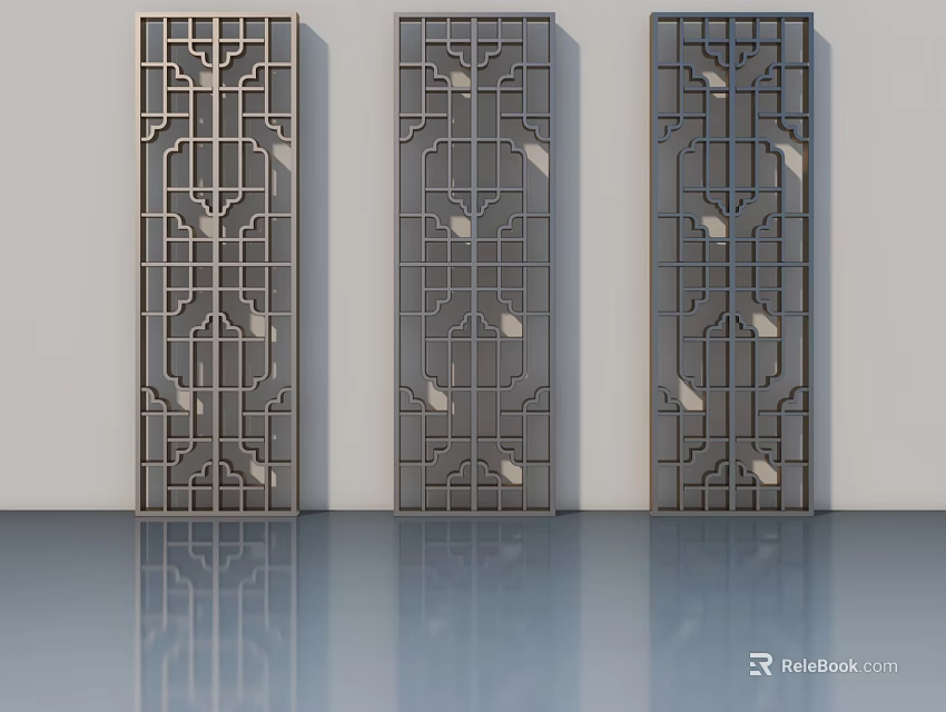 Modern Swing Doors With Lattice Pattern For Interior Decorative Design Elements 3d model