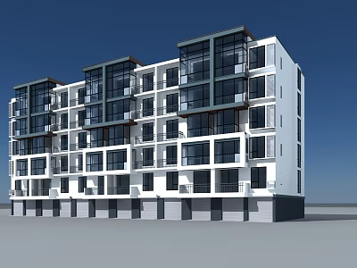 Modern Multi Storey Residential Building With White Dark Facade Large Windows And Balconies 3d model