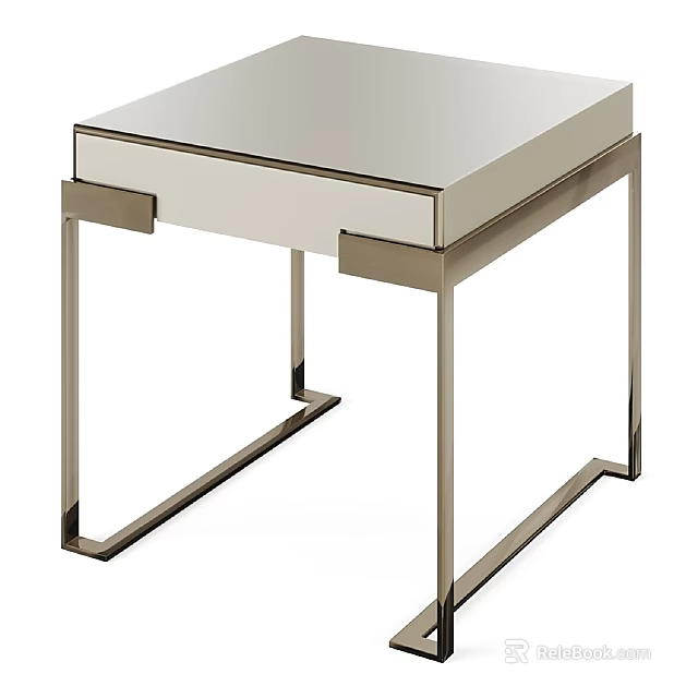 Modern Stylish Nightstand With Sleek Surface One Drawer And Metal Frame Design 3d model 