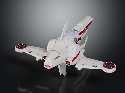 Detailed Futuristic White Cosmic Spaceship With Red Stripes Side Wings And Thrusters 3d model