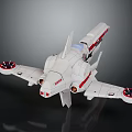 Detailed Futuristic White Cosmic Spaceship With Red Stripes Side Wings And Thrusters