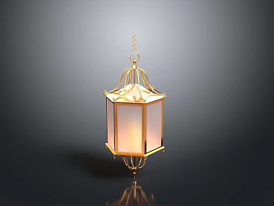Elegant Golden Hanging Lantern With Glass Shade And Ornate Design For Interior Decoration 3d model