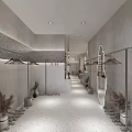 Minimalist Clothing Store Interior Design With Mannequin Clothing Racks Sofa Plants And Lighting