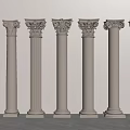 Classical Decorative Columns With Various Designs And Carved Capitals Displayed In Row 3d model