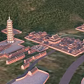 Ancient Chinese Architectural Complex With Traditional Pagoda Historic Buildings And Green Hills In Aerial View