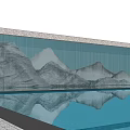 Blue Textured Feature Wall With Mountain Pattern And Water Reflection 3d model
