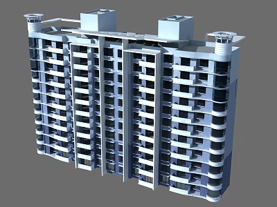 High Rise Residential Building With Modern Design Multiple Balconies And Symmetrical Structure 3d model