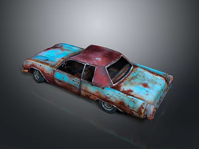 Rusty Vintage Car With Blue And Red Weathered Exterior Body Design 3d model