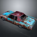 Rusty Vintage Car With Blue And Red Weathered Exterior Body Design