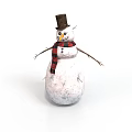 Winter Scene Component With Snowman In Black Top Hat Carrot Nose And Stick Arms