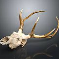 Detailed Deer Skull with Golden Antlers on Dark Background Decorative Art