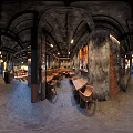 Industrial Style Bar Interior Design With Wooden Tables Chairs Wine Racks And Lighting