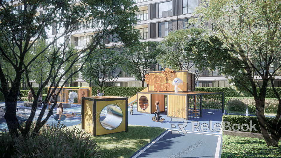 Modern children's play area, residential area, landscape, children's activity area, children's equipment model