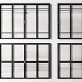 Modern Sliding Doors With Black Frame And Patterned Glass Panel Design 3d model