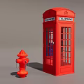 Red Telephone Booth And Fire Hydrant In Urban City Environment