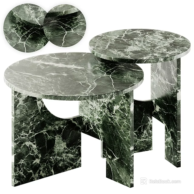 Green Marble Round Coffee Tables With Modern Elegant Unique Base Structure 3d model