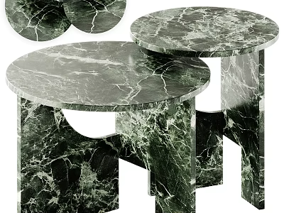 Green Marble Round Coffee Tables With Modern Elegant Unique Base Structure 3d model