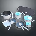 Essential Modern Kitchen Cookware Set With Pots Lids Frying Pan Spatula Baking Tray 3d model