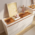 Elegant White Dressing Table with Gold Legs Ornate Mirror Open Drawers and Pink Flower Vase