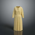 Yellow V Neck Long Sleeved Pleated Maxi Dress With Flowy Skirt Details