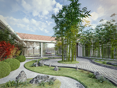 Japanese-style courtyard landscape 3d model