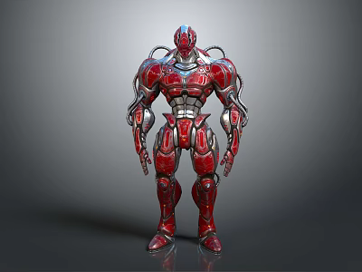 Futuristic Sci Fi Mechanical Robot Character With Red And Silver Armor Structure 3d model
