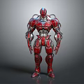 Futuristic Sci Fi Mechanical Robot Character With Red And Silver Armor Structure 3d model
