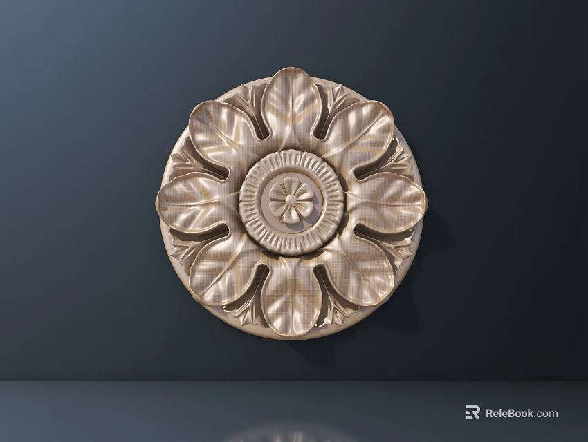 Intricate Circular Carved Decorative Piece With Leaf Patterns And Central Detail 3d model 