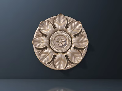 Intricate Circular Carved Decorative Piece With Leaf Patterns And Central Detail 3d model