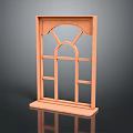 Wooden Window Frame with Arched Top and Pane Structure in 3D Model on Dark Background 3d model