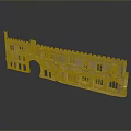 Ancient European Style Building With Arched Door Brick Red Exterior And Reflection On Gray Background