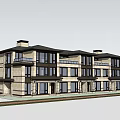 Modern Townhouse Exterior Design With Landscaped Garden Trees Large Windows And Courtyard Walkway
