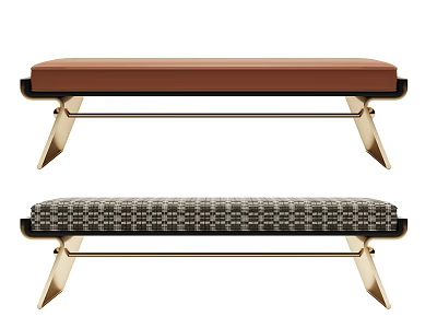 Modern Ottoman Design With Brown Leather And Patterned Fabric Upholstery And Metal Legs 3d model
