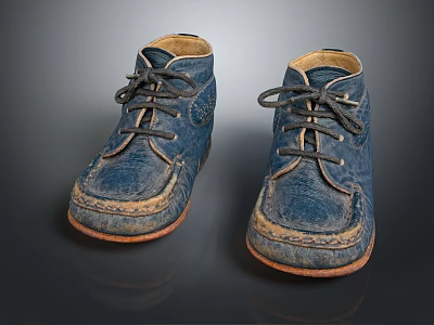 Blue Worn Lace Up Shoes With Vintage Casual Style And Distressed Retro Design 3d model