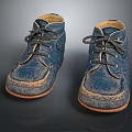 Blue Worn Lace Up Shoes With Vintage Casual Style And Distressed Retro Design