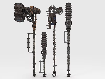 Steampunk Mechanical Weapons With Spiked Heads Geared Handles And Industrial Metal Design 3d model