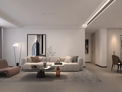 Modern Minimalist Living Dining Room Interior Design With Sofa Coffee Table Floor Lamp And Rug 3d model