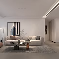 Modern Minimalist Living Dining Room Interior Design With Sofa Coffee Table Floor Lamp And Rug