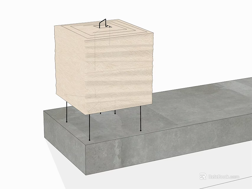 Square Table Lamp with Striped Light colored Shade and Black Thin Leg Base on Gray Platform 3d model