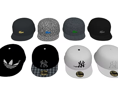 Stylish Hats Collection Featuring Different Designs Brand Logos And Colors 3d model
