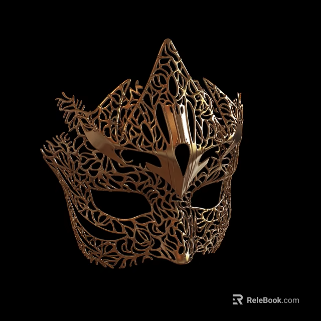 Golden Filigree Mask With Intricate Pattern And Ornate Design Details 3d model 