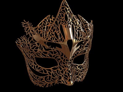 Golden Filigree Mask With Intricate Pattern And Ornate Design Details 3d model