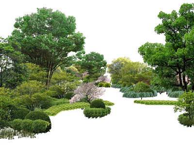 Arboreal Trees in Lush Garden Landscape with Diverse Bushes Neat Hedges and Greenery 3d model