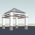 Outdoor Pavilion Structure With Glass Roof White Columns Stone Bases And Wooden Beams