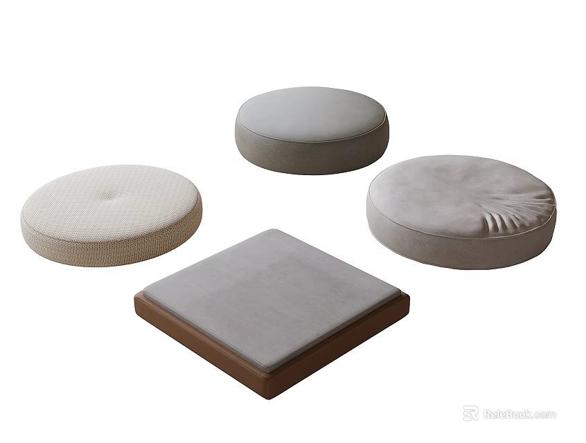 Modern Soft Cushioned Stools in Round and Square Shapes with Neutral Tones 3d model 