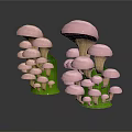 Multiple Pink Mushroom Vegetable Decorative Models With Green Base And Dark Background Reflections 3d model