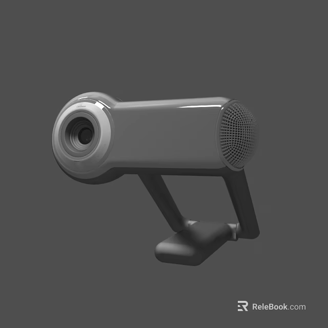 Modern Gray Headphone Speaker 3D Model with Stable Stand and Compact Design 3d model 